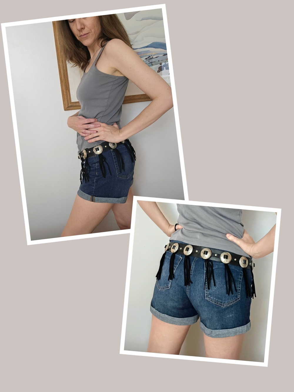 Biker Babe Black Leather Silver Tone Concho Belt Fringe 38 Refurbed